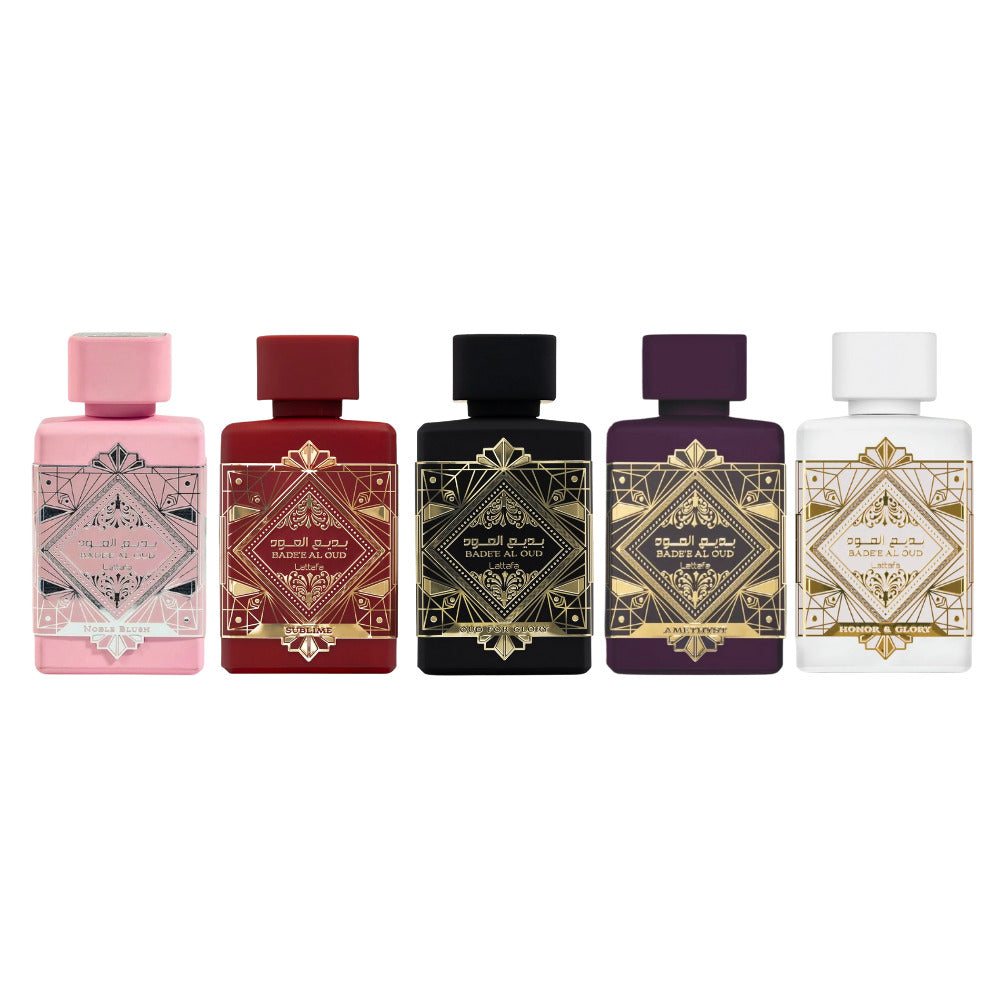 LATTAFA Set Mini 5 pcs Badee Al Oud Sublime + Noble blush  + Amethyst + Oud For Glory + Honor & Glory Edp 5ml Unisex