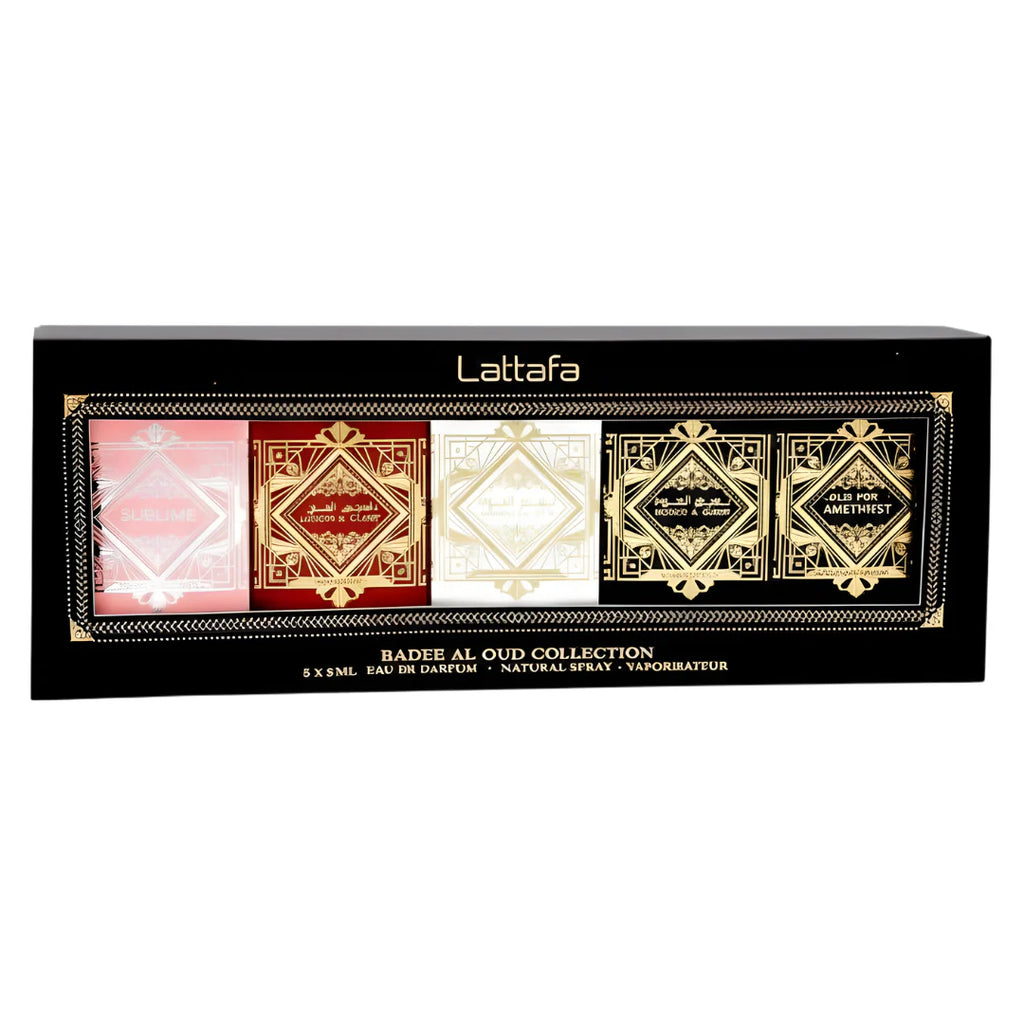 LATTAFA Set Mini 5 pcs Badee Al Oud Sublime + Noble blush  + Amethyst + Oud For Glory + Honor & Glory Edp 5ml Unisex