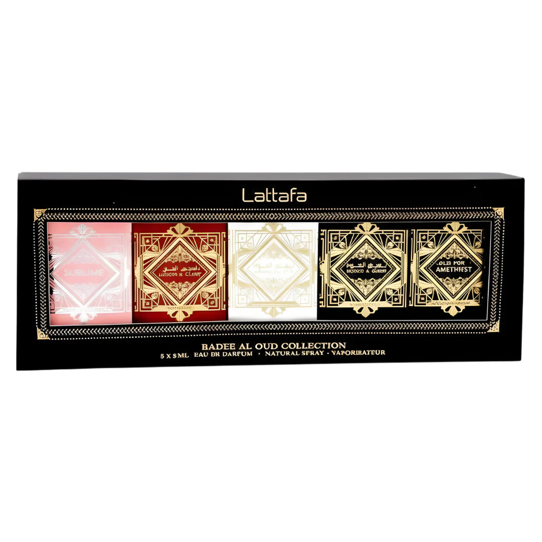 LATTAFA Set Mini 5 pcs Badee Al Oud Sublime + Noble blush  + Amethyst + Oud For Glory + Honor & Glory Edp 5ml Unisex